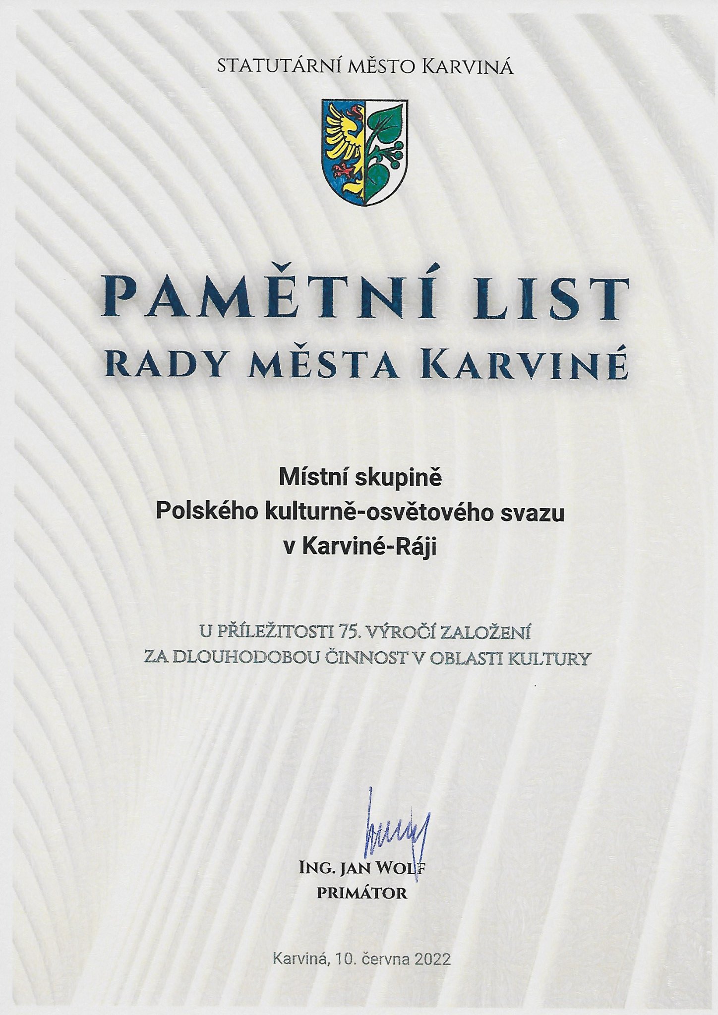Rada Miasta Karwiny oceniła nasze Koło