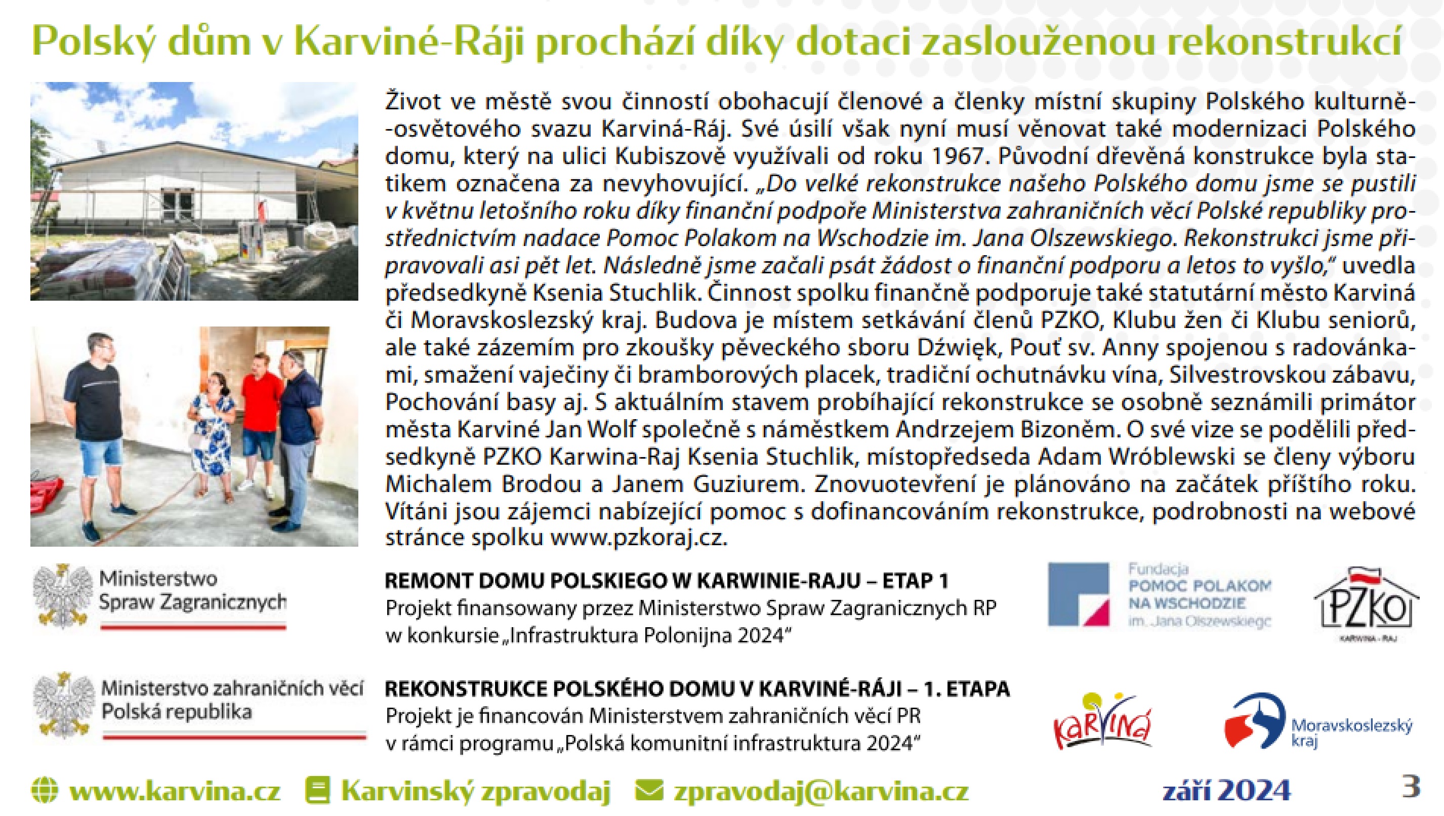 Polský dům v Karviné-Ráji prochází díky dotaci zaslouženou rekonstrukcí