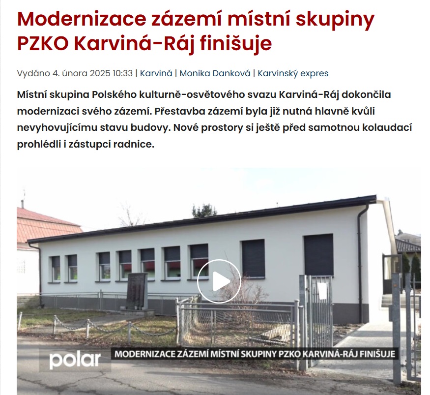 Miasto Karwina wspiera działalność MK PZKO w Karwinie-Raju