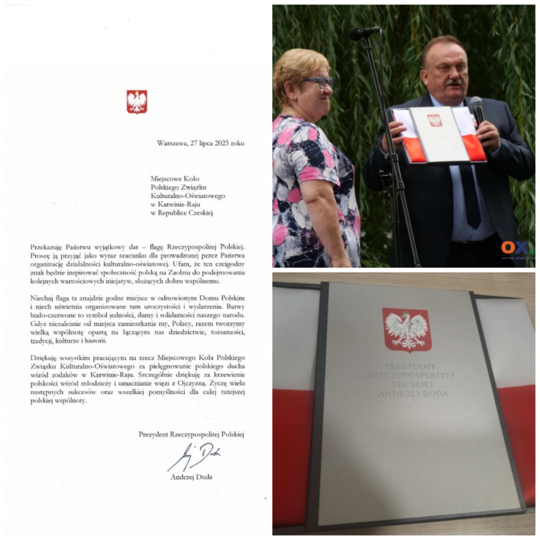 List od Prezydenta RP Andrzeja Dudy