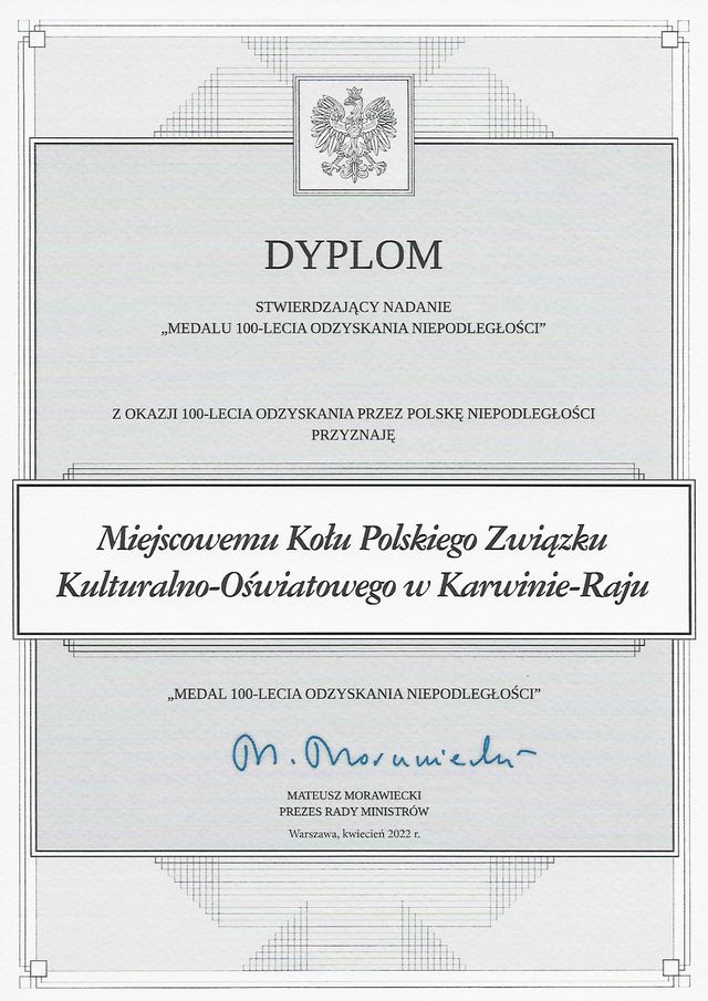 Medal 100-lecia  odzyskania przez Polskę Niepodległości