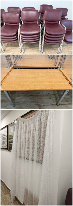 Sprzedaż starych krzeseł, stołów, firan